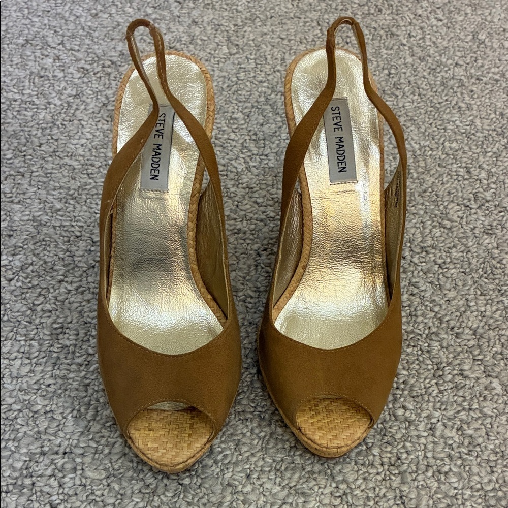 Steve Madden Tan Peep Toe Slingback Heels